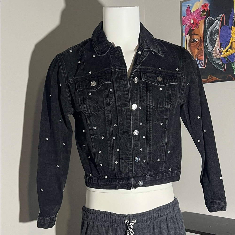 bebe Black Embellished Jean Jacket